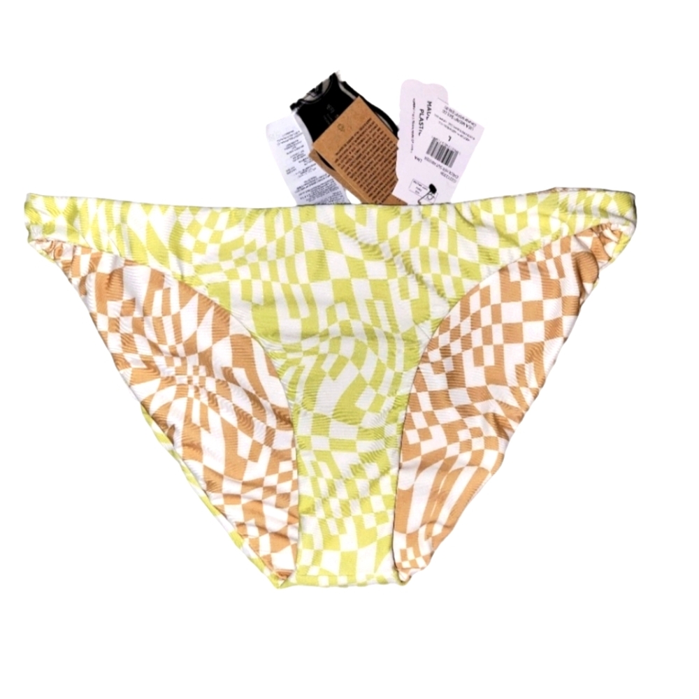 Volcom "Check Her Out" Reversible Hipster Bikini In Limeaid & Brown Size Large